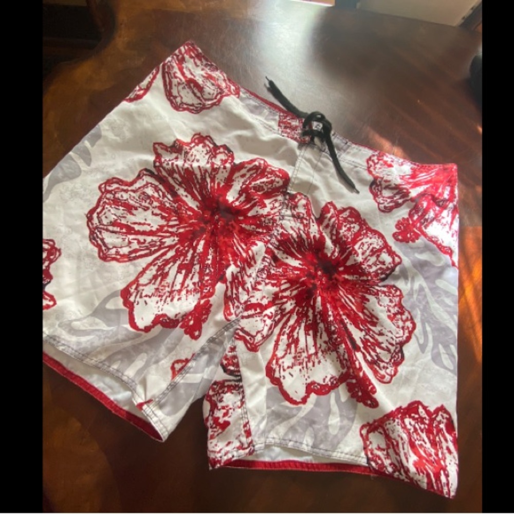 Joe Boxer White Swim Shorts with Red Floral Print